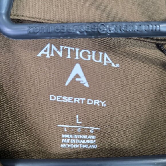 Mens Antigua Desert Dry Brown 1/4 Zip Polo Shirt Long Sleeve Polyester Size L - Picture 2 of 7